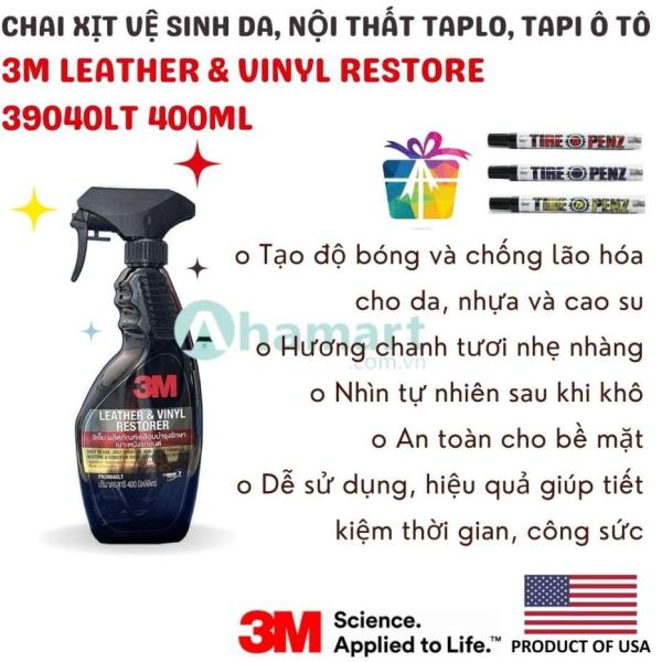 Chai xịt chăm sóc da, vệ sinh nội thất ô tô, taplo, tapi 3M Leather & Vinyl Restorer 39040LT 400ml