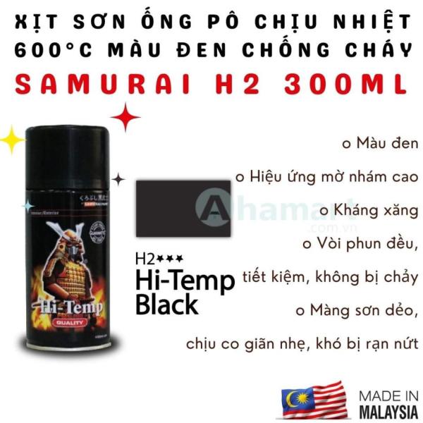 Chai xịt sơn ống pô, lốc máy chịu nhiệt 600°C chống cháy Samurai H2 300ml màu đen nhám