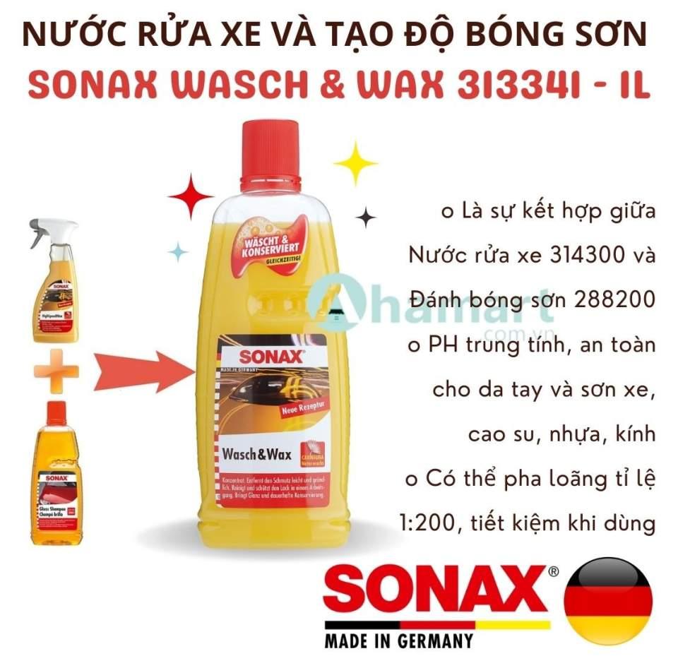 Nước rửa xe và tạo độ bóng sơn xe Sonax Wasch & Wax 313341 1L